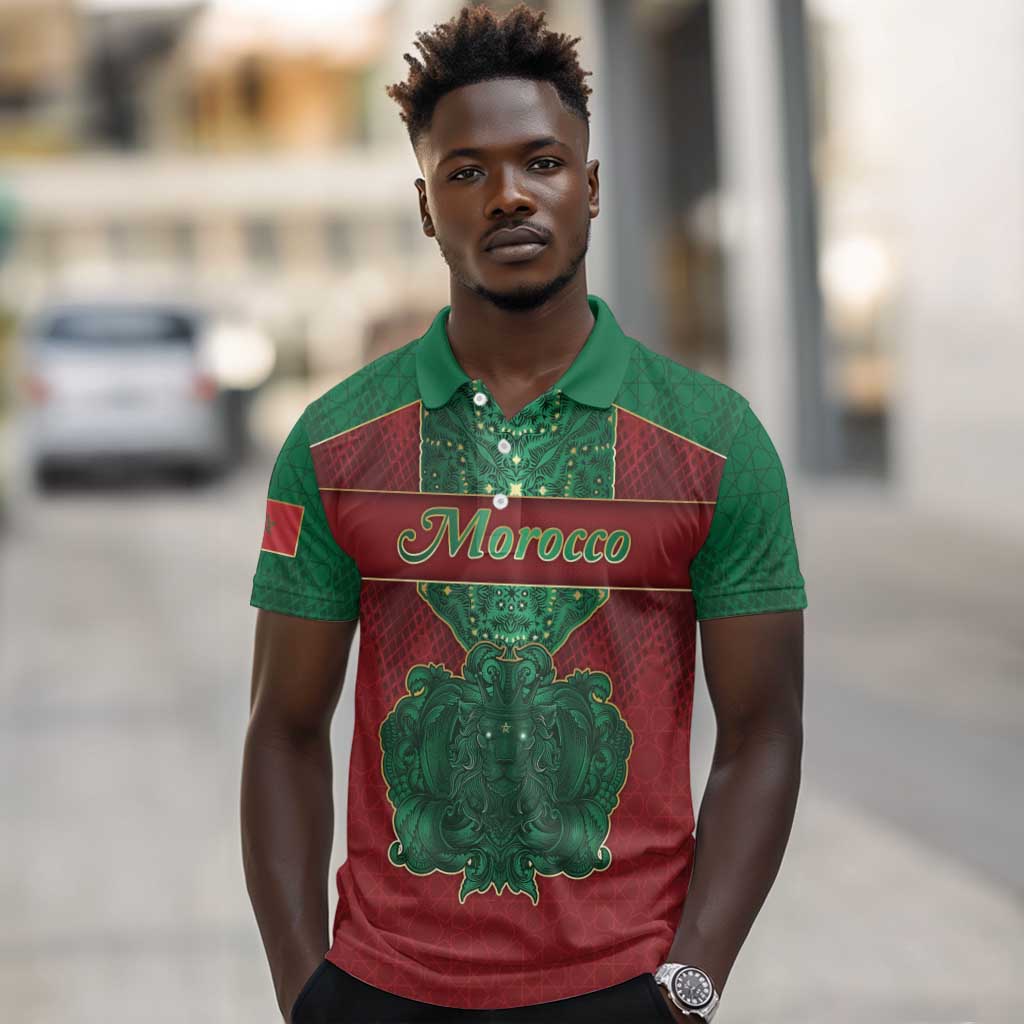 Personalized Morocco Polo Shirt Royal Lion Islam Patterns - Wonder Print Shop