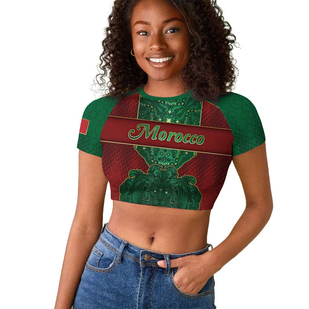 Personalized Morocco Raglan Cropped T shirt Royal Lion Islam Patterns - Wonder Print Shop