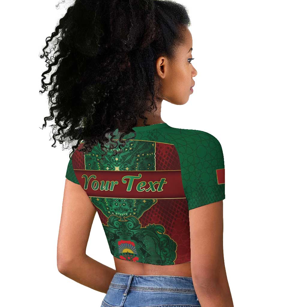 Personalized Morocco Raglan Cropped T shirt Royal Lion Islam Patterns - Wonder Print Shop