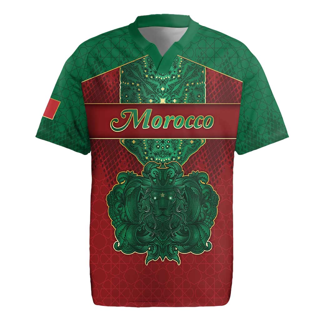 Personalized Morocco Rugby Jersey Royal Lion Islam Patterns - Wonder Print Shop