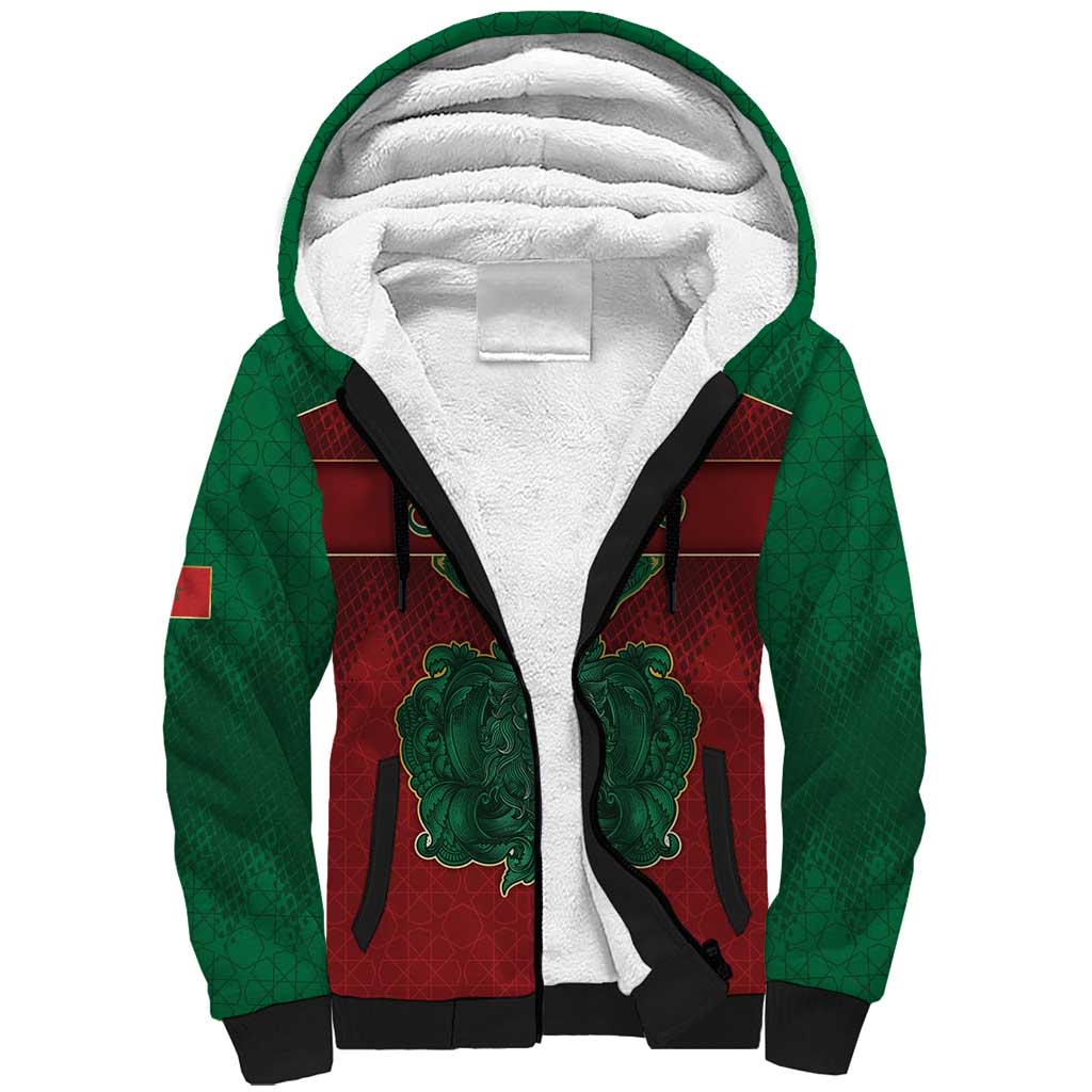 Personalized Morocco Sherpa Hoodie Royal Lion Islam Patterns - Wonder Print Shop