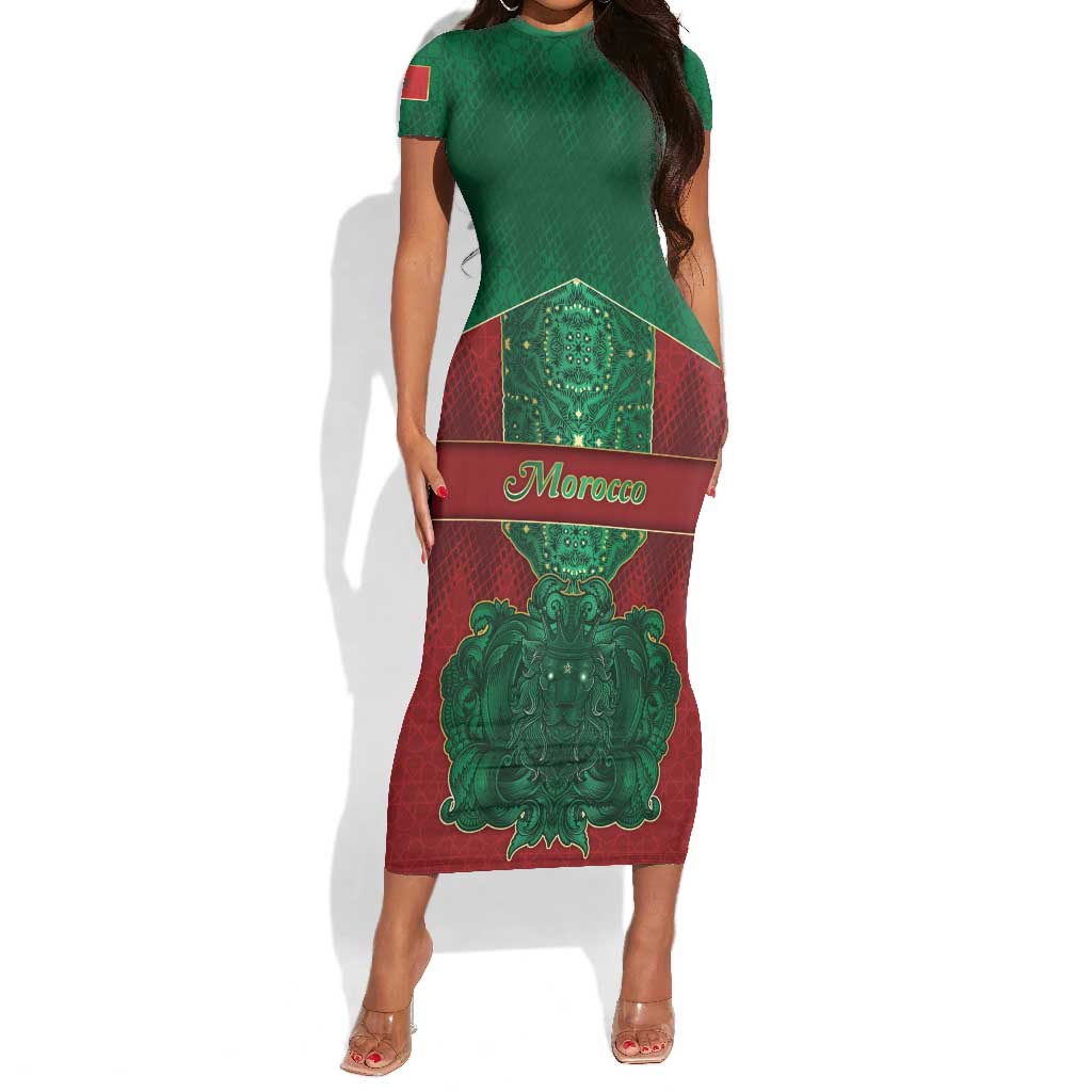 Personalized Morocco Short Sleeve Bodycon Dress Royal Lion Islam Patterns - Wonder Print Shop