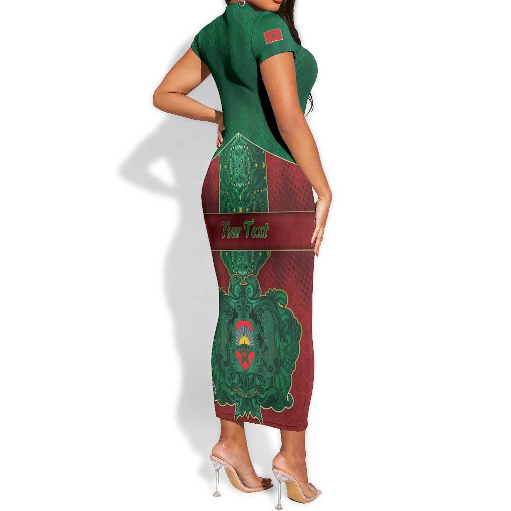 Personalized Morocco Short Sleeve Bodycon Dress Royal Lion Islam Patterns - Wonder Print Shop