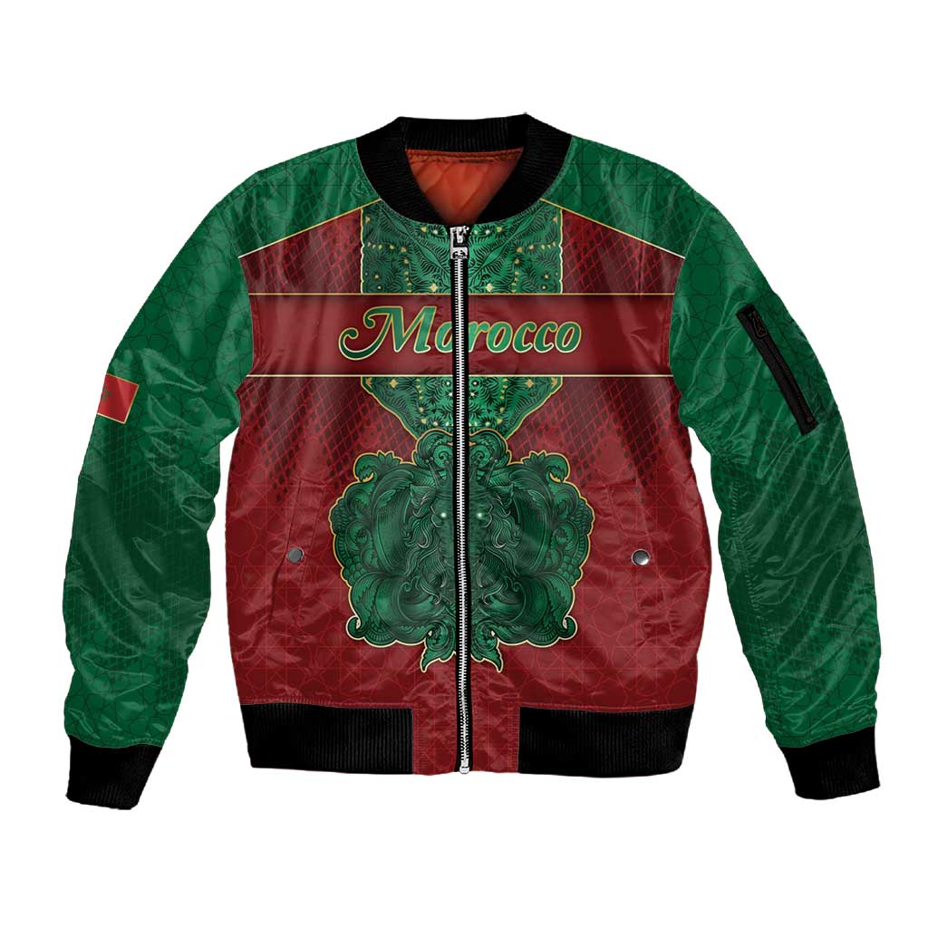 Personalized Morocco Sleeve Zip Bomber Jacket Royal Lion Islam Patterns - Wonder Print Shop