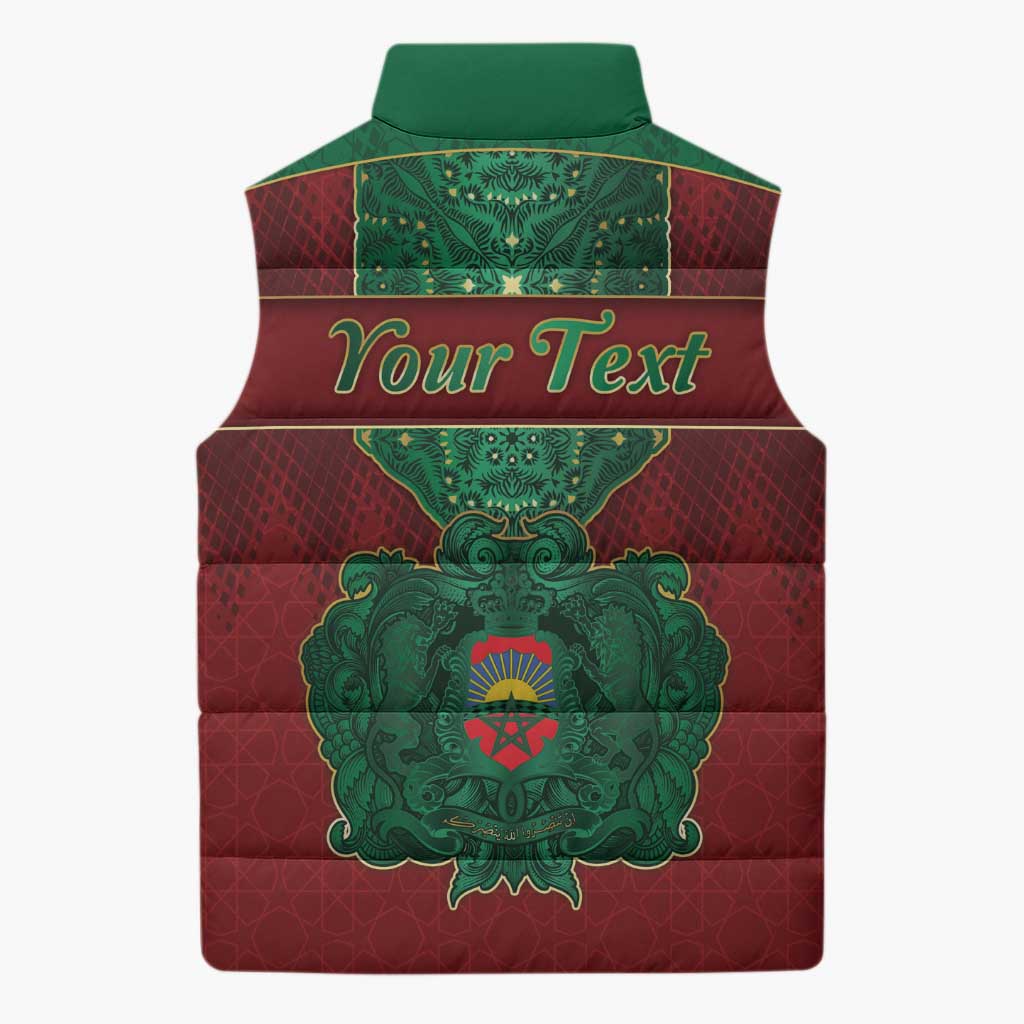 Personalized Morocco Sleeveless Puffer Jacket Royal Lion Islam Patterns - Wonder Print Shop