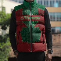 Personalized Morocco Sleeveless Puffer Jacket Royal Lion Islam Patterns - Wonder Print Shop