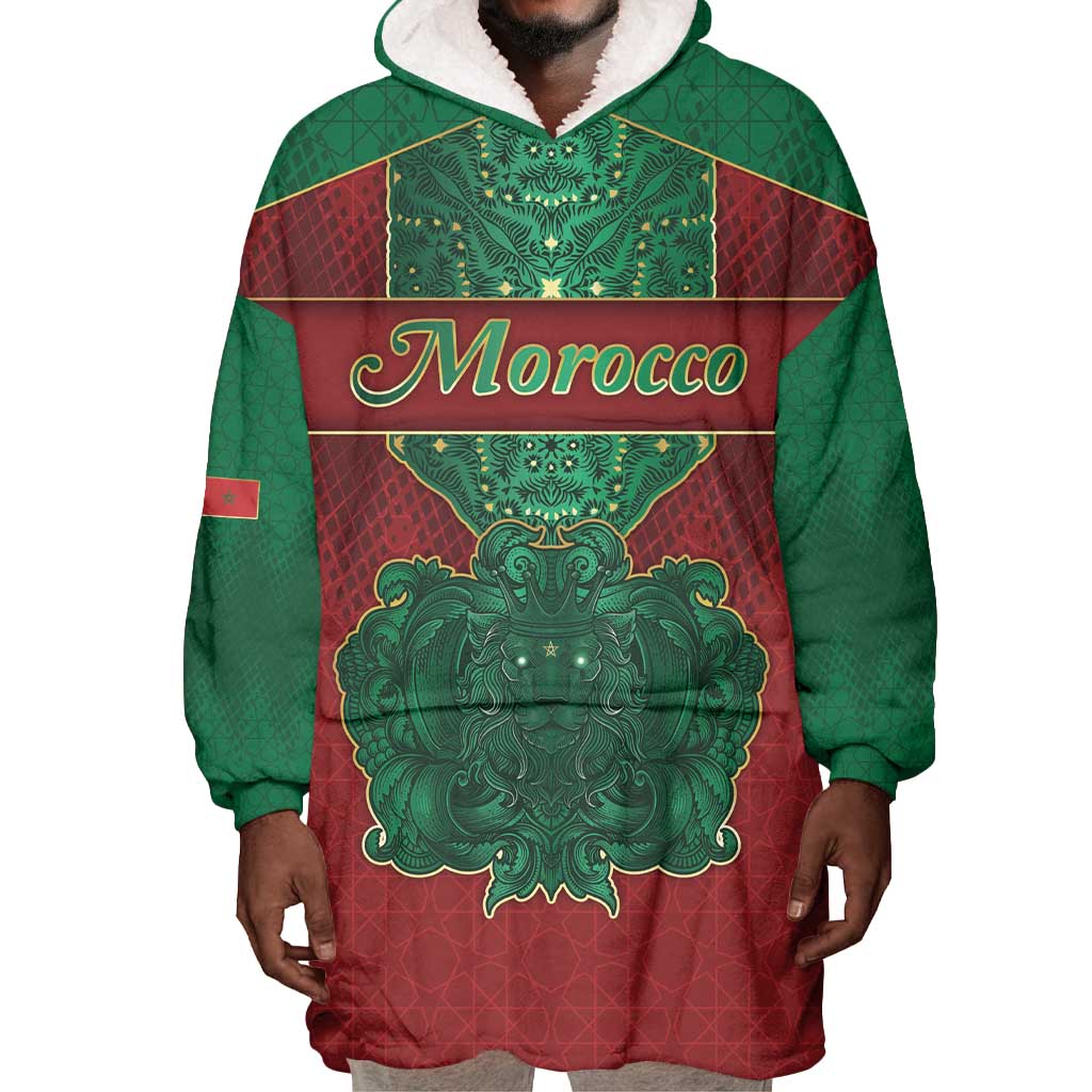Personalized Morocco Wearable Blanket Hoodie Royal Lion Islam Patterns - Wonder Print Shop