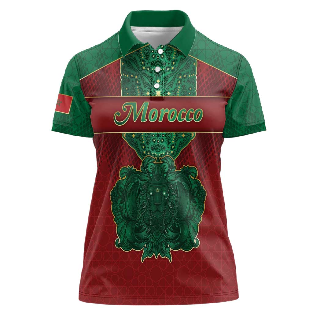Personalized Morocco Women Polo Shirt Royal Lion Islam Patterns - Wonder Print Shop