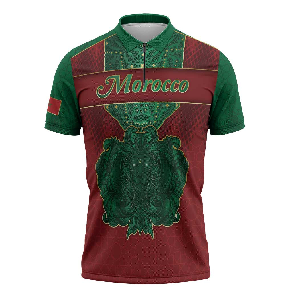 Personalized Morocco Zipper Polo Shirt Royal Lion Islam Patterns - Wonder Print Shop