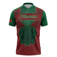 Personalized Morocco Zipper Polo Shirt Royal Lion Islam Patterns - Wonder Print Shop