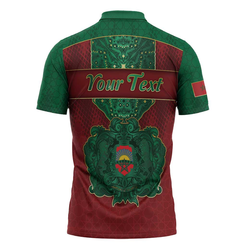 Personalized Morocco Zipper Polo Shirt Royal Lion Islam Patterns - Wonder Print Shop