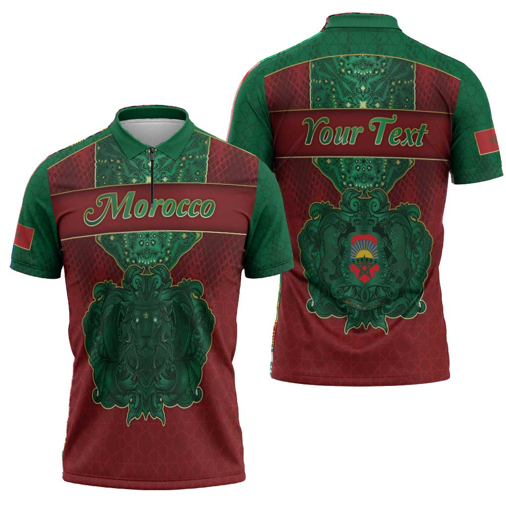 Personalized Morocco Zipper Polo Shirt Royal Lion Islam Patterns - Wonder Print Shop