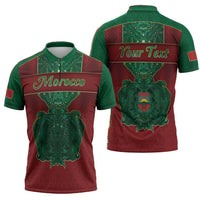 Personalized Morocco Zipper Polo Shirt Royal Lion Islam Patterns - Wonder Print Shop