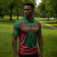 Personalized Morocco Zipper Polo Shirt Royal Lion Islam Patterns - Wonder Print Shop