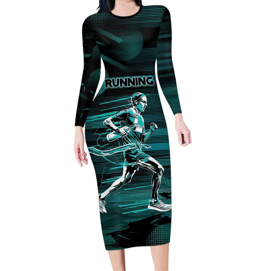 Personalized Running Long Sleeve Bodycon Dress Infinite Sprint Energy