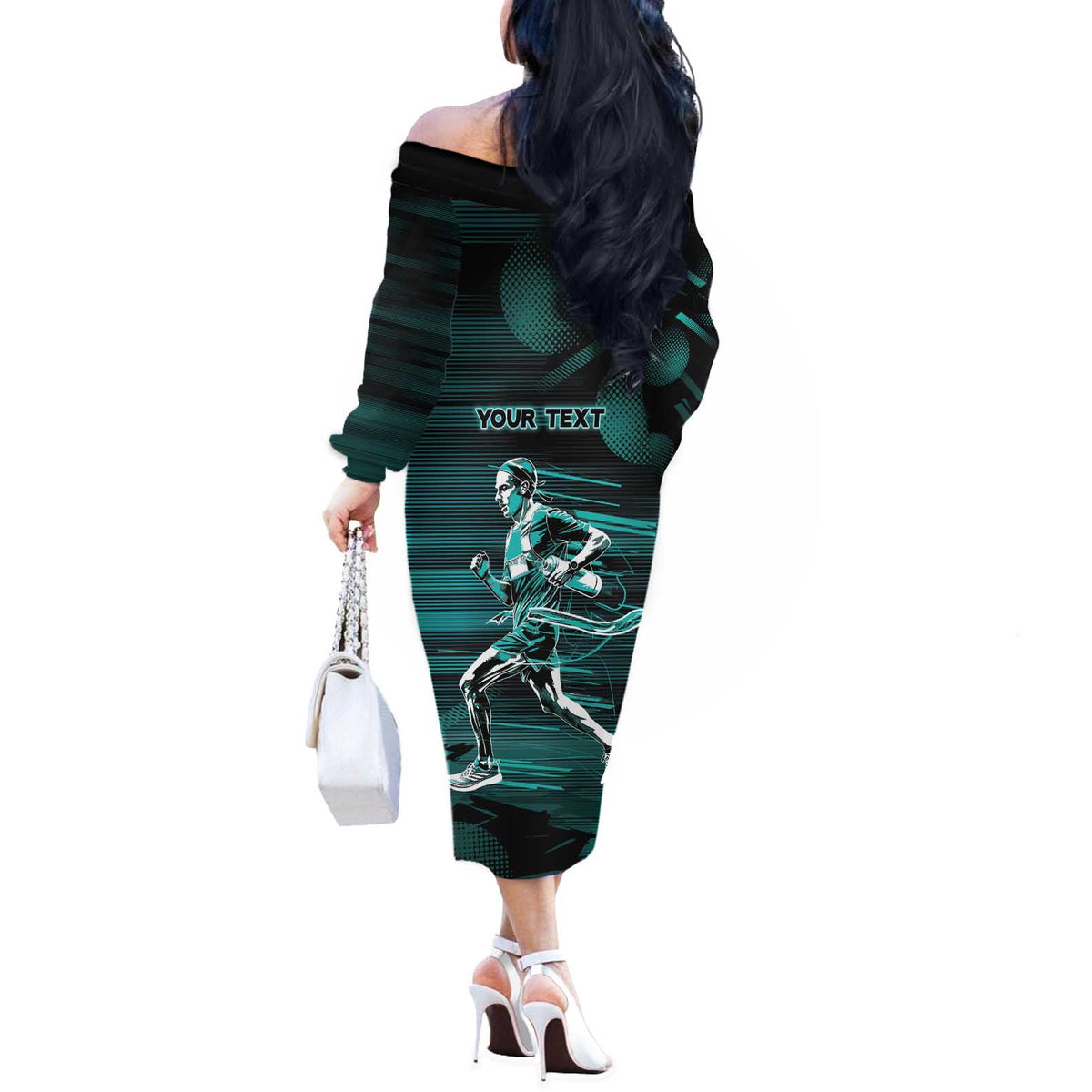 Personalized Running Off The Shoulder Long Sleeve Dress Infinite Sprint Energy