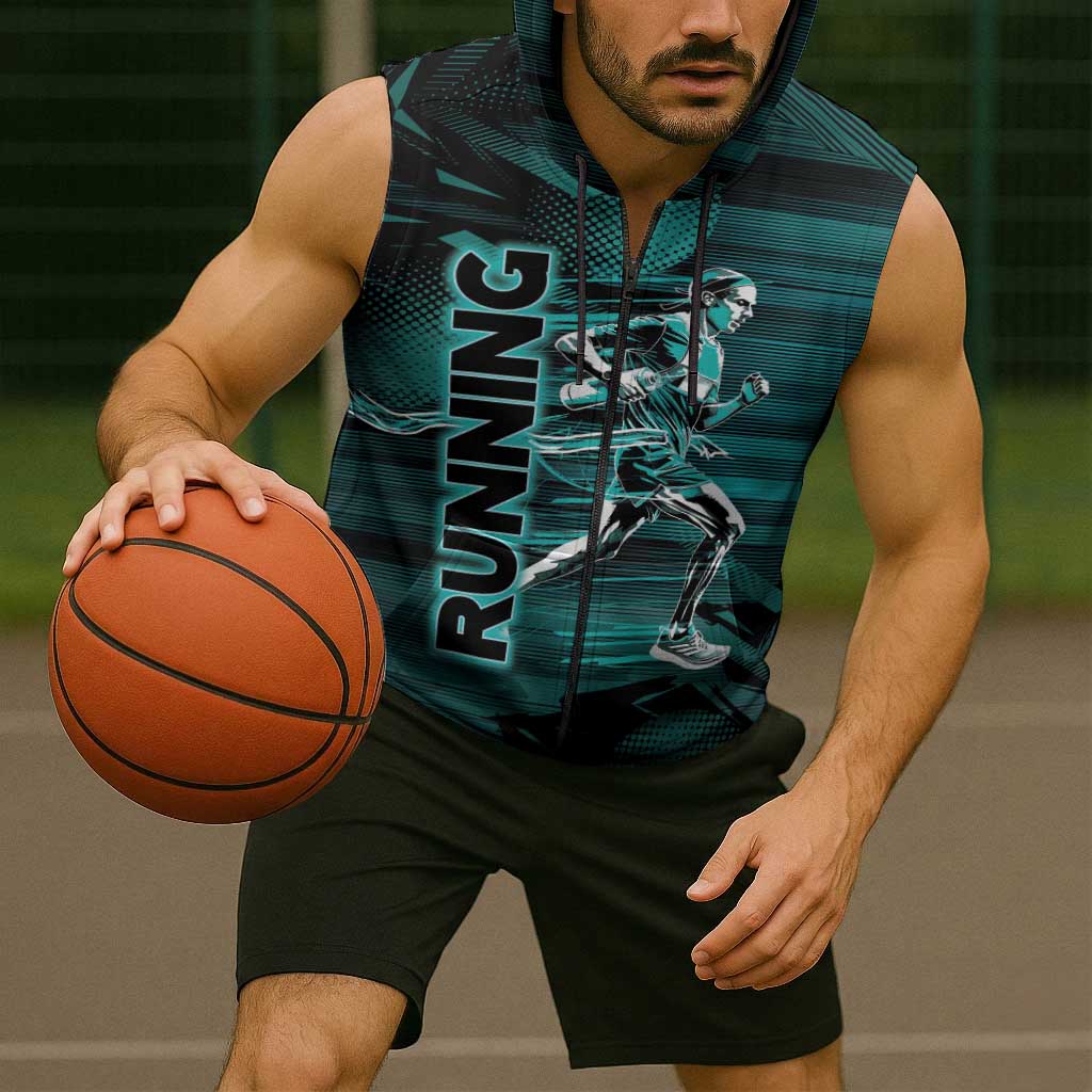 Personalized Running Sleeveless Zip Hoodie Infinite Sprint Energy