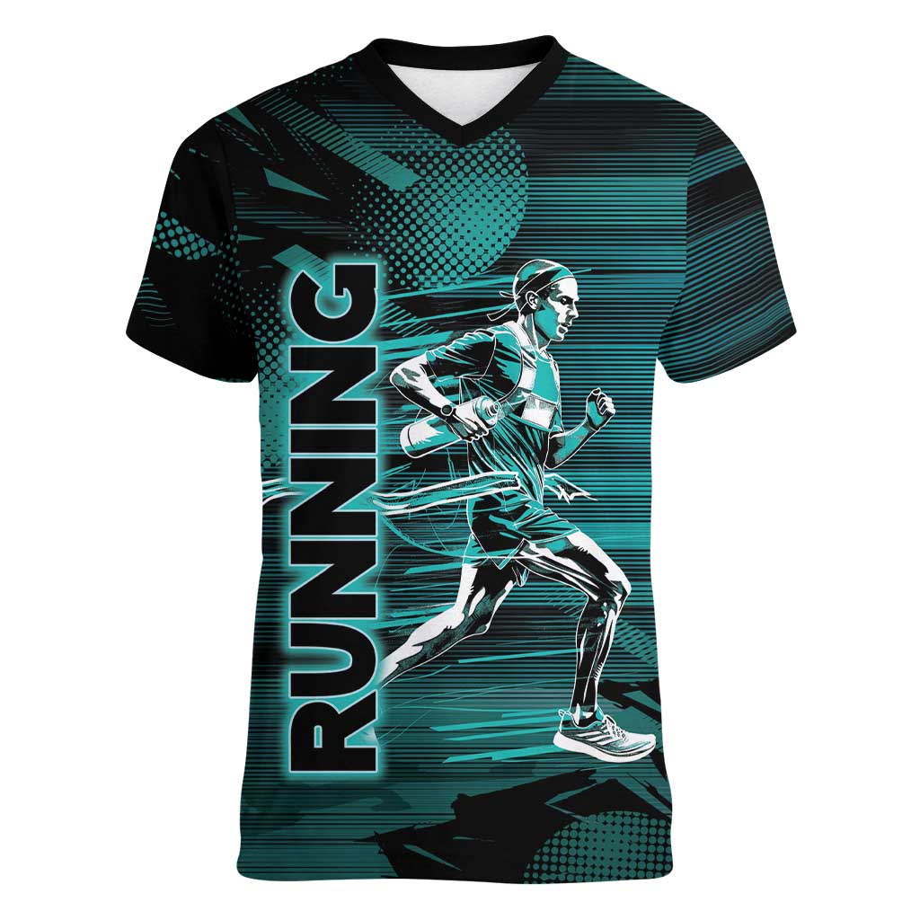 Personalized Running Women V-Neck T-Shirt Infinite Sprint Energy