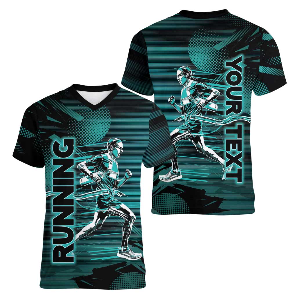 Personalized Running Women V-Neck T-Shirt Infinite Sprint Energy