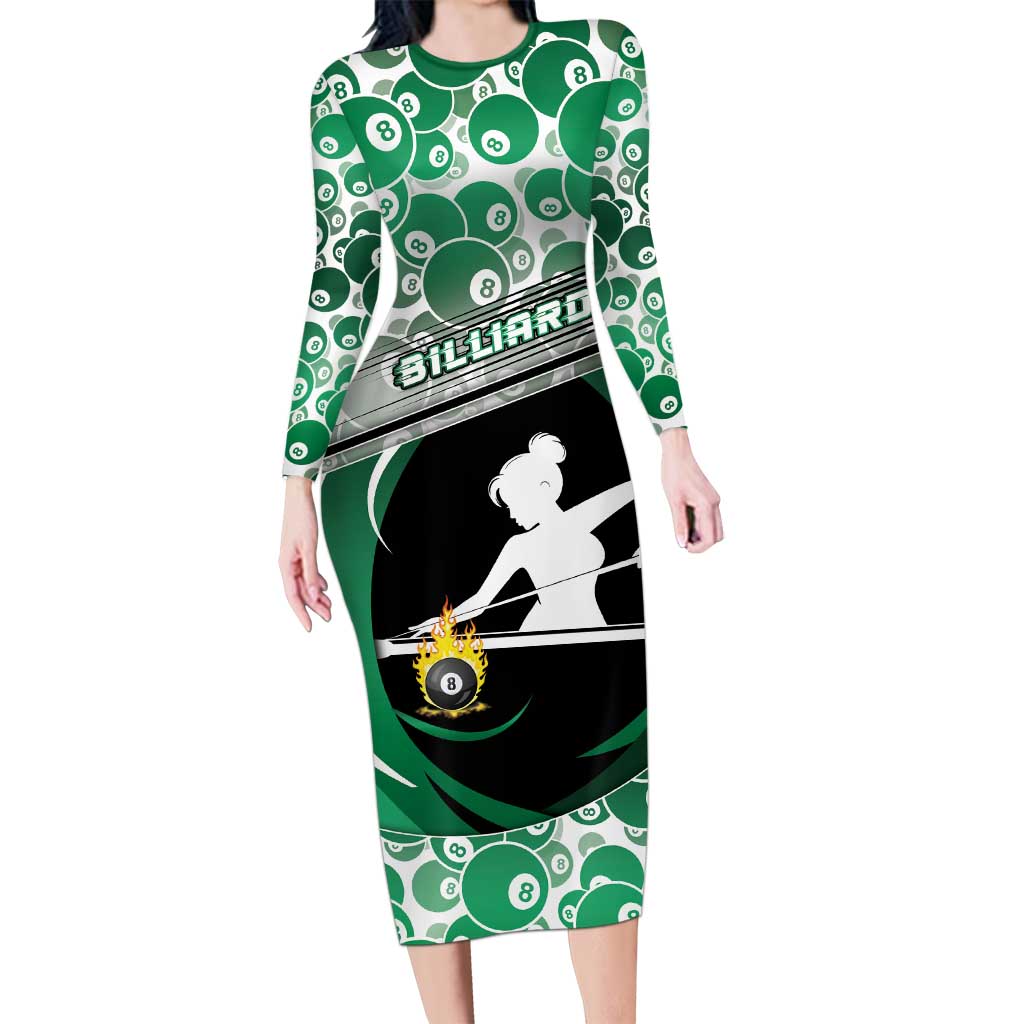 Personalized Billiards Long Sleeve Bodycon Dress Master Of The Cue