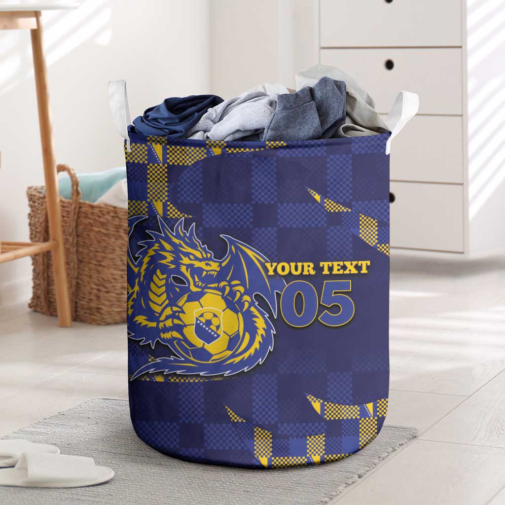 Custom Bosnia And Herzegovina Football Laundry Basket Fierce Dragon National Stars With Checker Patterns