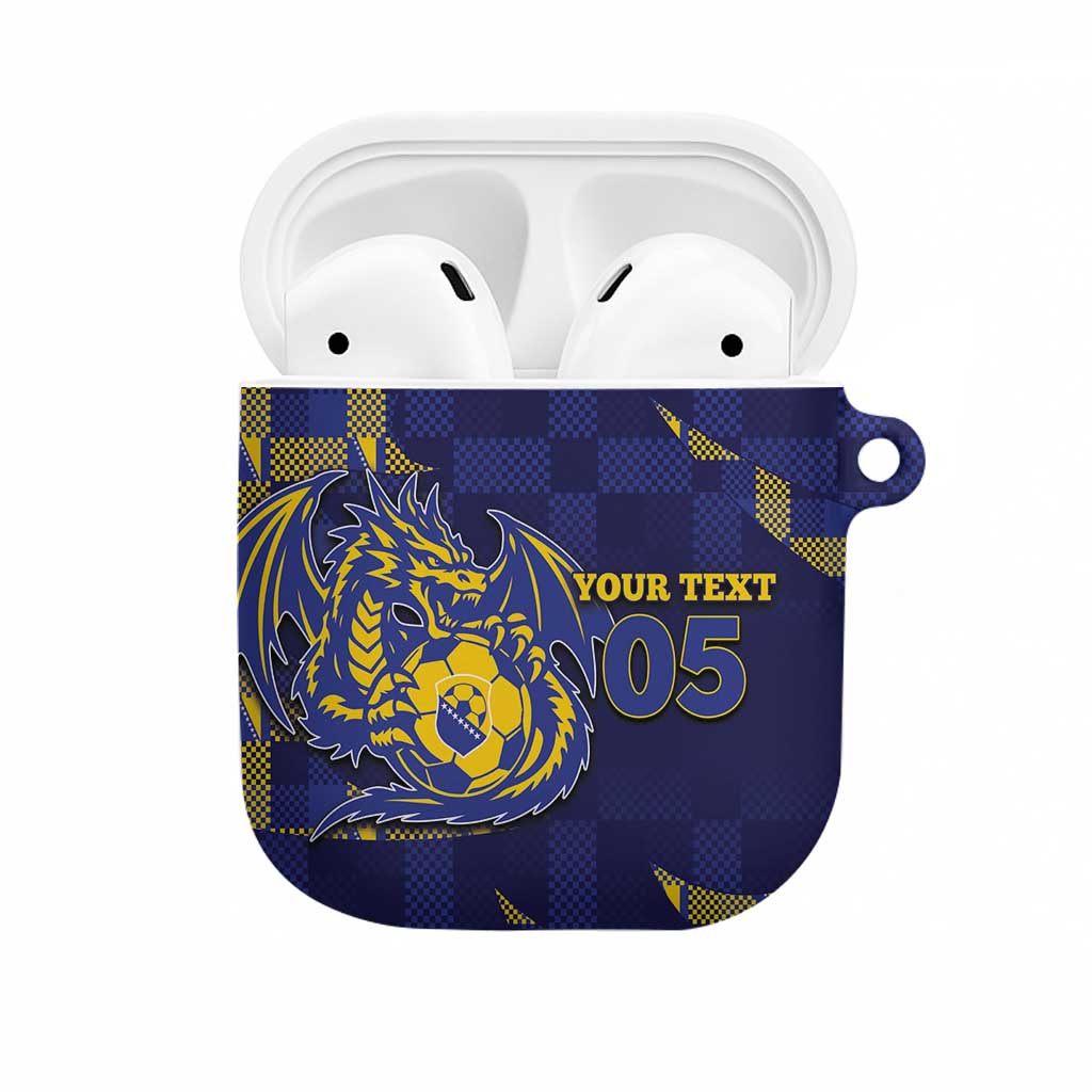 Custom Bosnia And Herzegovina Football AirPods Case Fierce Dragon National Stars With Checker Patterns
