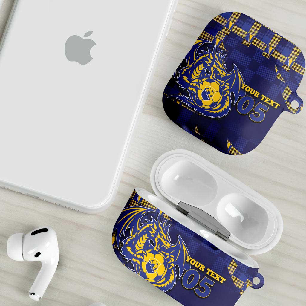 Custom Bosnia And Herzegovina Football AirPods Case Fierce Dragon National Stars With Checker Patterns