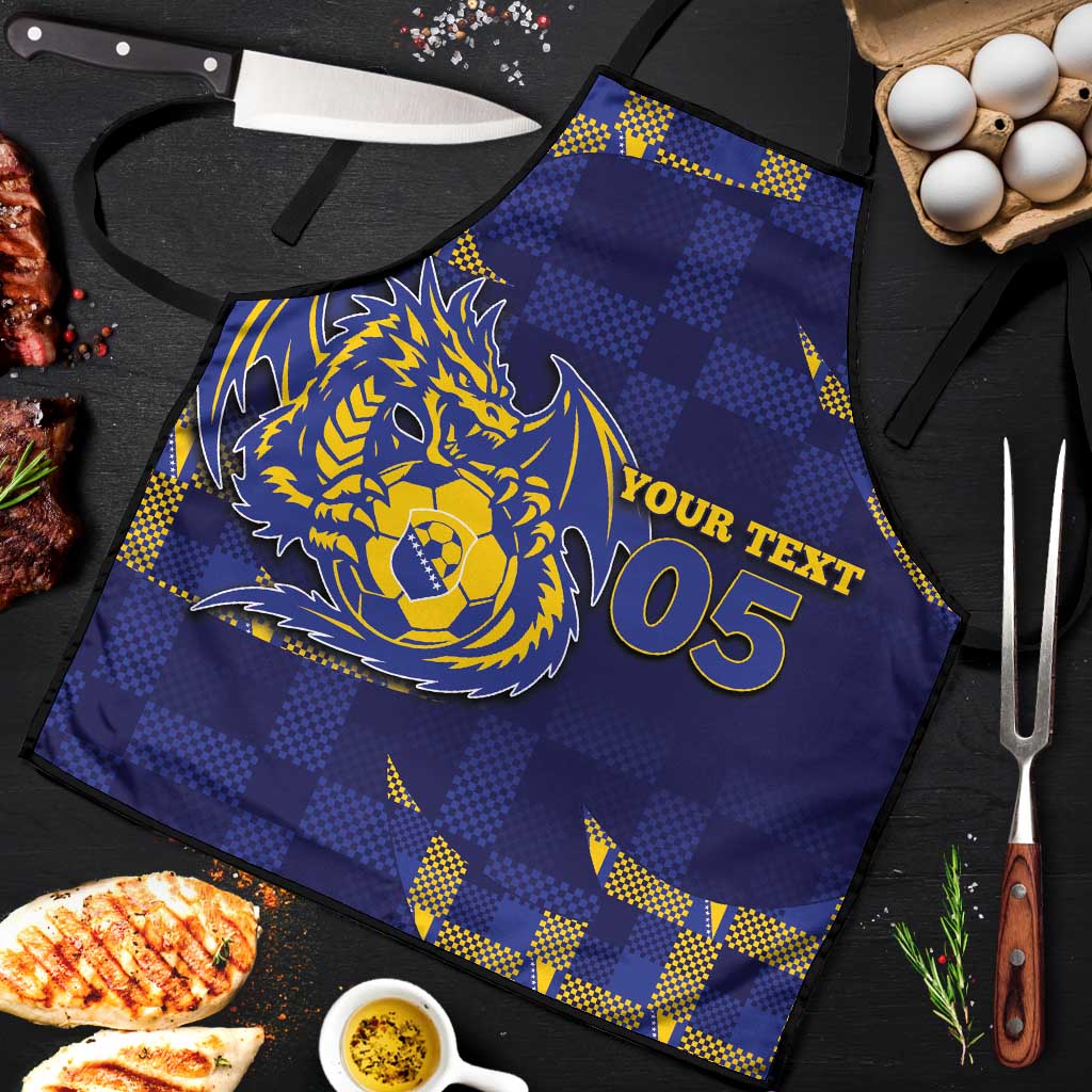 Custom Bosnia And Herzegovina Football Apron Fierce Dragon National Stars With Checker Patterns