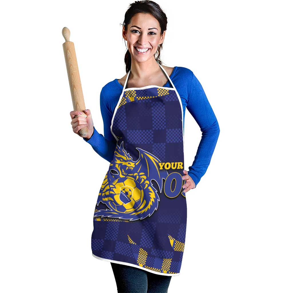 Custom Bosnia And Herzegovina Football Apron Fierce Dragon National Stars With Checker Patterns