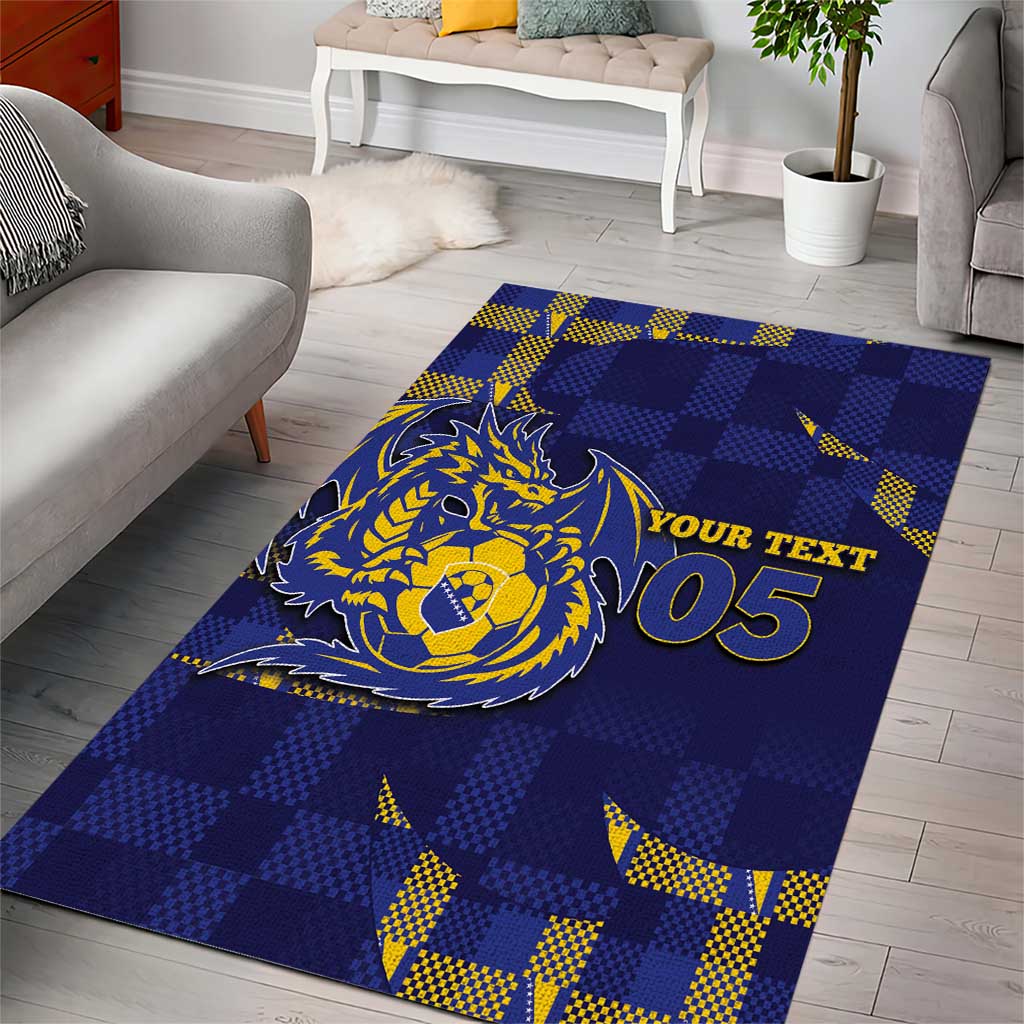 Custom Bosnia And Herzegovina Football Area Rug Fierce Dragon National Stars With Checker Patterns