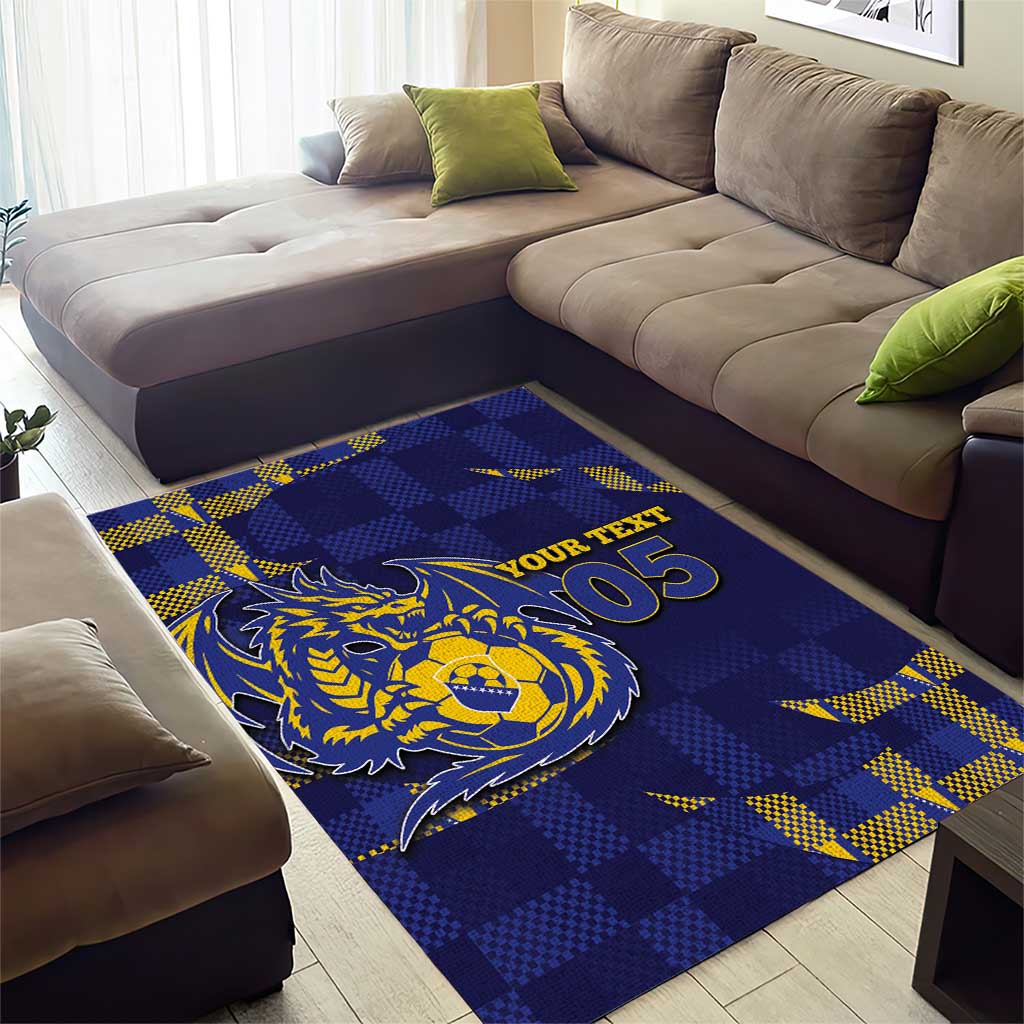 Custom Bosnia And Herzegovina Football Area Rug Fierce Dragon National Stars With Checker Patterns