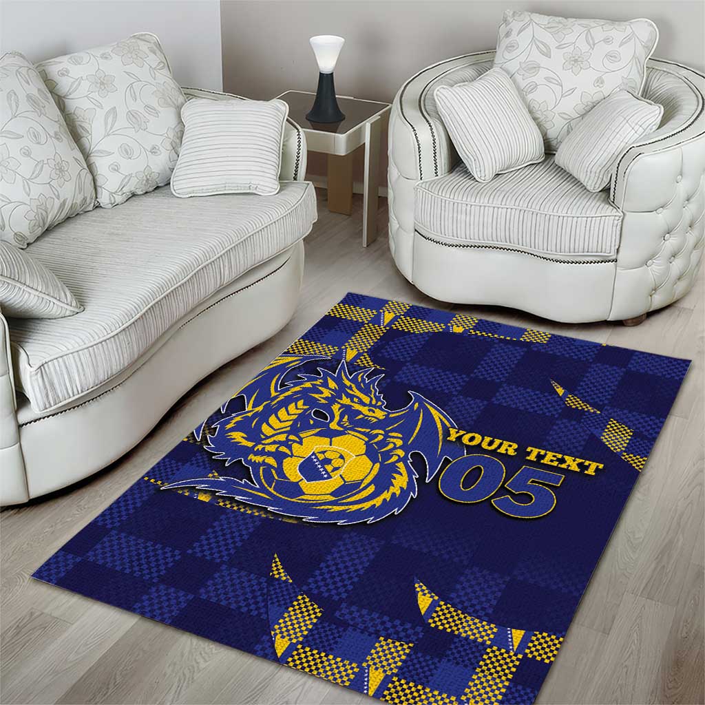 Custom Bosnia And Herzegovina Football Area Rug Fierce Dragon National Stars With Checker Patterns