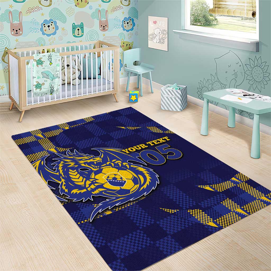 Custom Bosnia And Herzegovina Football Area Rug Fierce Dragon National Stars With Checker Patterns