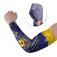 Custom Bosnia And Herzegovina Football Arm Sleeves Fierce Dragon National Stars With Checker Patterns