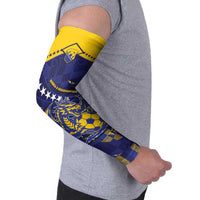 Custom Bosnia And Herzegovina Football Arm Sleeves Fierce Dragon National Stars With Checker Patterns
