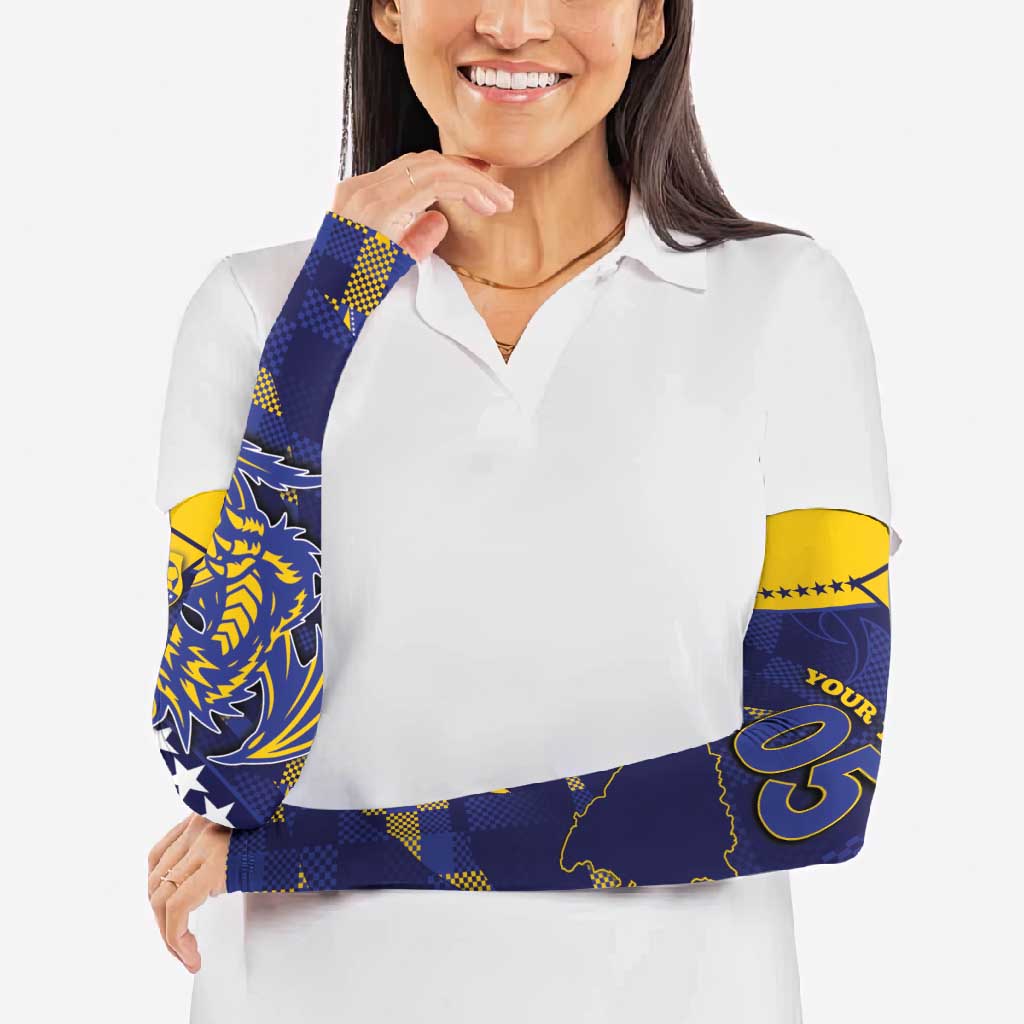 Custom Bosnia And Herzegovina Football Arm Sleeves Fierce Dragon National Stars With Checker Patterns
