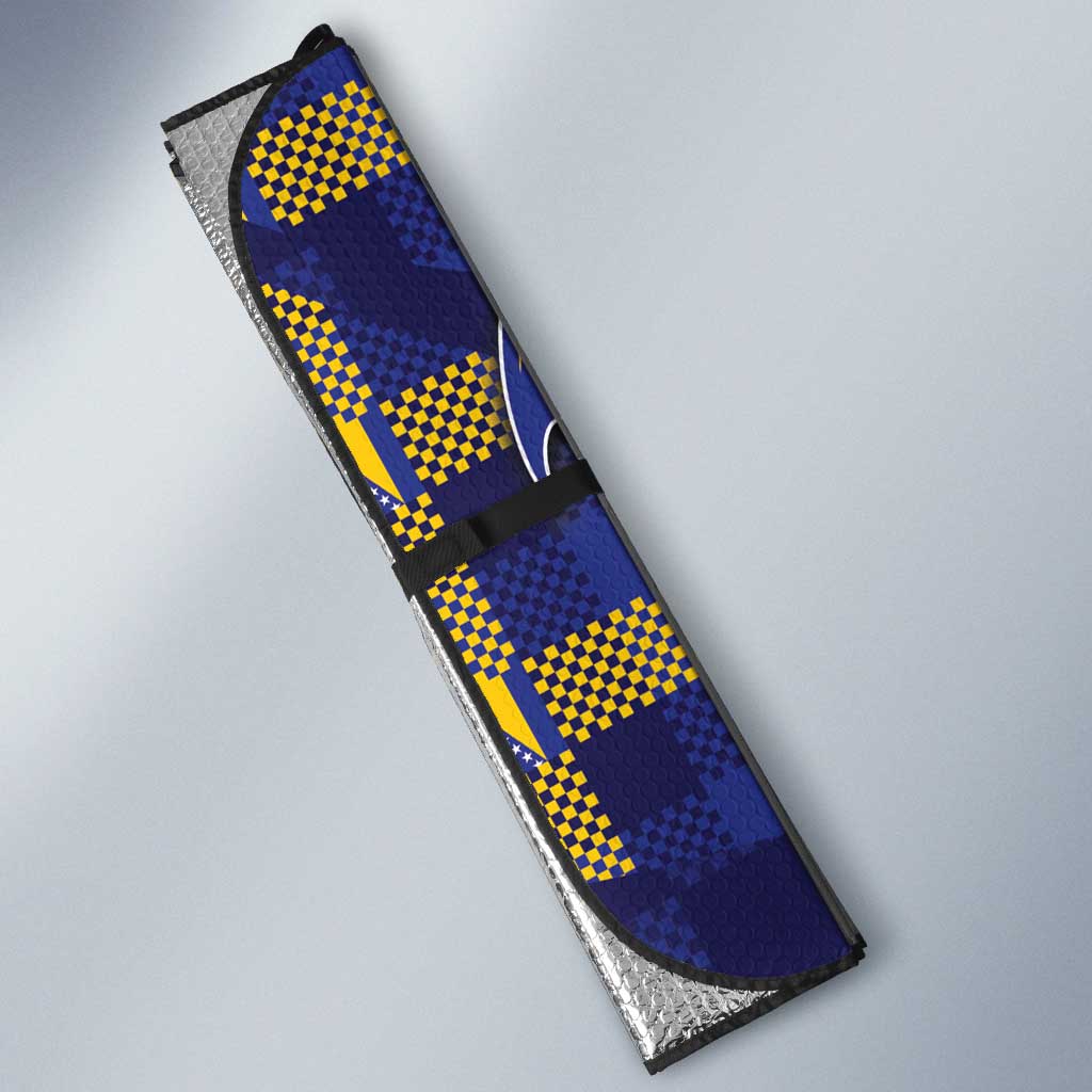 Custom Bosnia And Herzegovina Football Auto Sun Shade Fierce Dragon National Stars With Checker Patterns