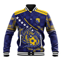 Custom Bosnia And Herzegovina Football Baseball Jacket Fierce Dragon National Stars With Checker Patterns