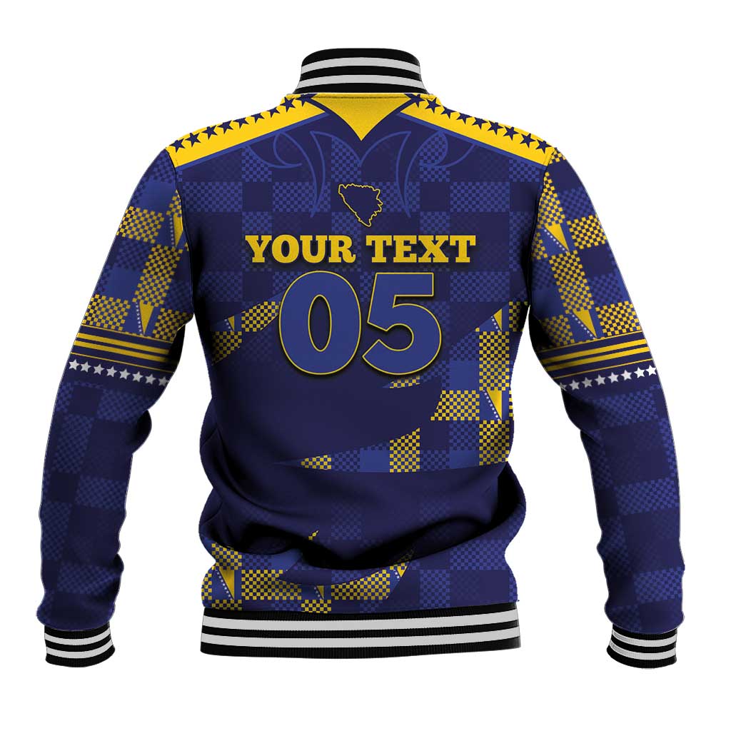 Custom Bosnia And Herzegovina Football Baseball Jacket Fierce Dragon National Stars With Checker Patterns