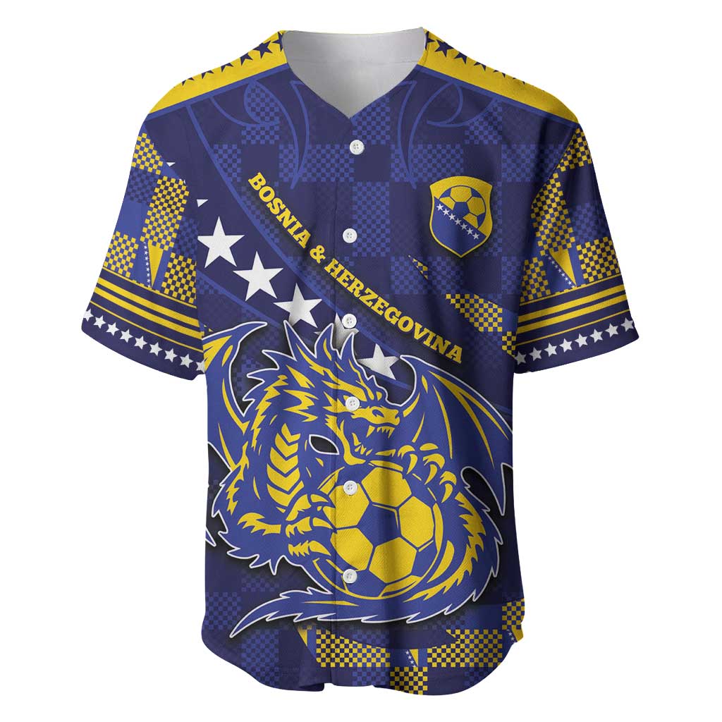 Custom Bosnia And Herzegovina Football Baseball Jersey Fierce Dragon National Stars With Checker Patterns
