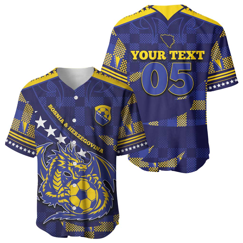Custom Bosnia And Herzegovina Football Baseball Jersey Fierce Dragon National Stars With Checker Patterns