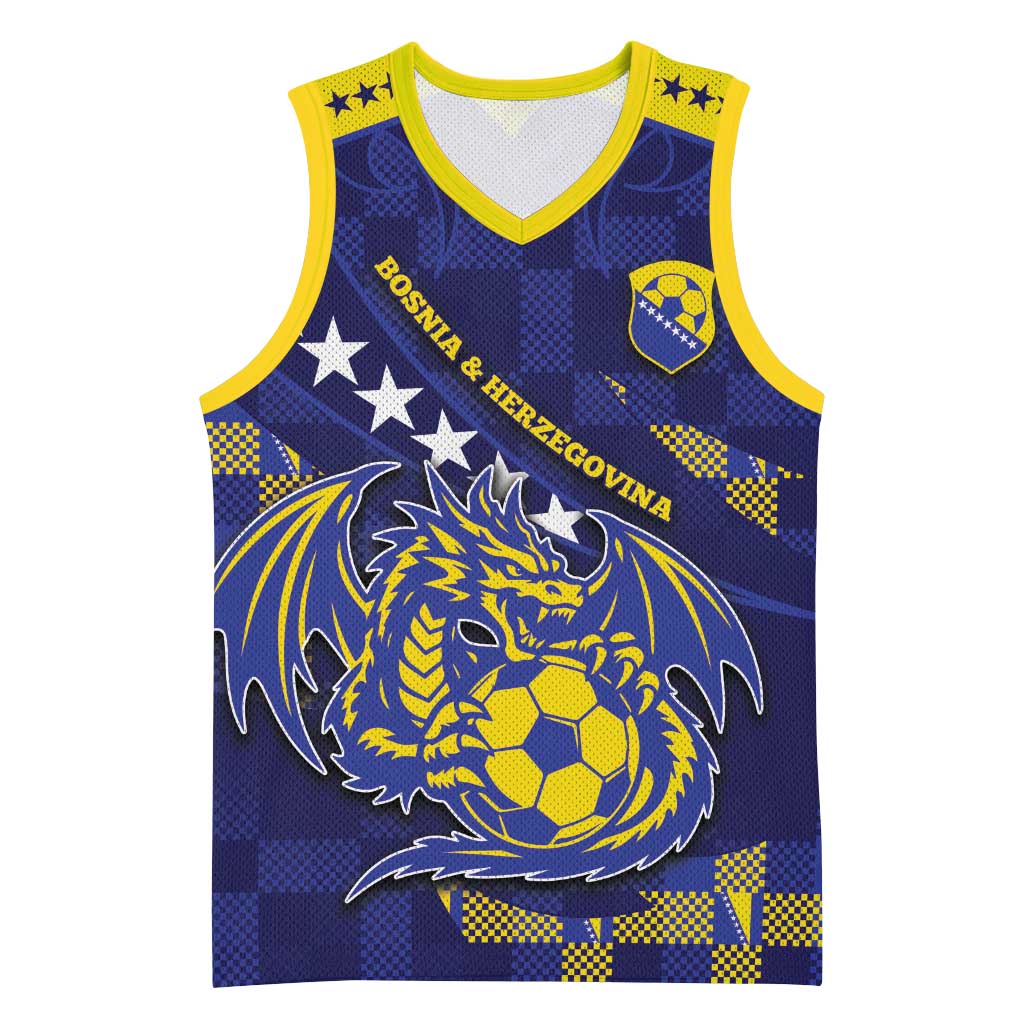 Custom Bosnia And Herzegovina Football Basketball Jersey Fierce Dragon National Stars With Checker Patterns