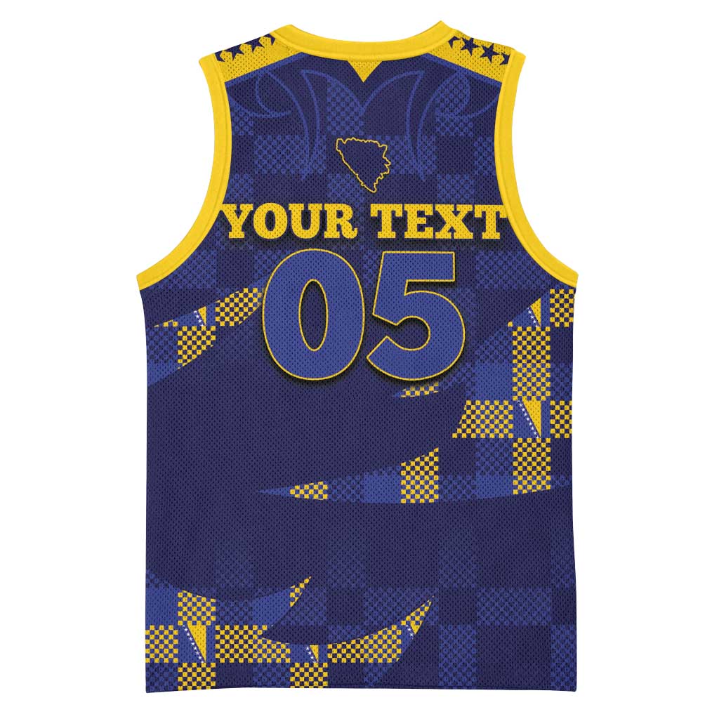 Custom Bosnia And Herzegovina Football Basketball Jersey Fierce Dragon National Stars With Checker Patterns