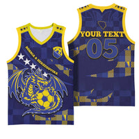 Custom Bosnia And Herzegovina Football Basketball Jersey Fierce Dragon National Stars With Checker Patterns