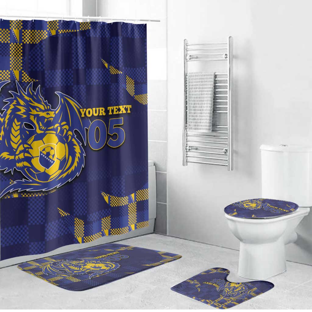 Custom Bosnia And Herzegovina Football Bathroom Set Fierce Dragon National Stars With Checker Patterns