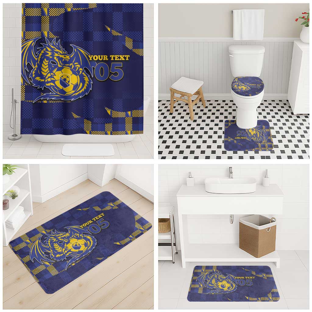 Custom Bosnia And Herzegovina Football Bathroom Set Fierce Dragon National Stars With Checker Patterns