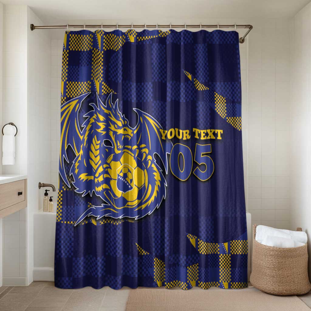 Custom Bosnia And Herzegovina Football Bathroom Set Fierce Dragon National Stars With Checker Patterns