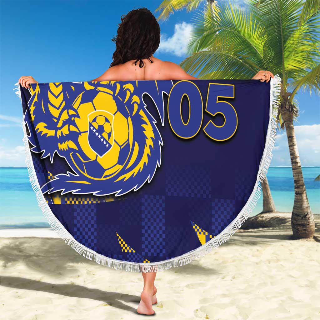 Custom Bosnia And Herzegovina Football Beach Blanket Fierce Dragon National Stars With Checker Patterns