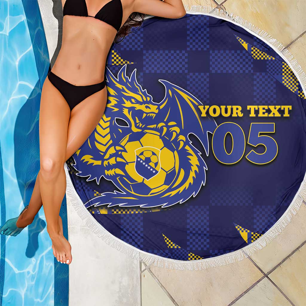 Custom Bosnia And Herzegovina Football Beach Blanket Fierce Dragon National Stars With Checker Patterns