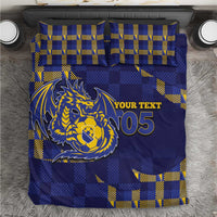 Custom Bosnia And Herzegovina Football Bedding Set Fierce Dragon National Stars With Checker Patterns